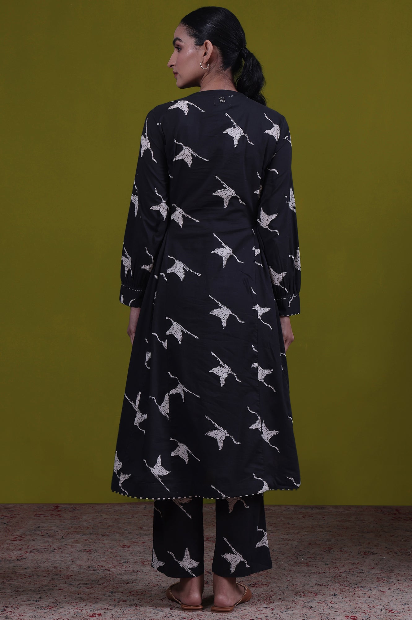 Animal Printed Mirror work A-line Pure Cotton Kurta with Straight Pants Set