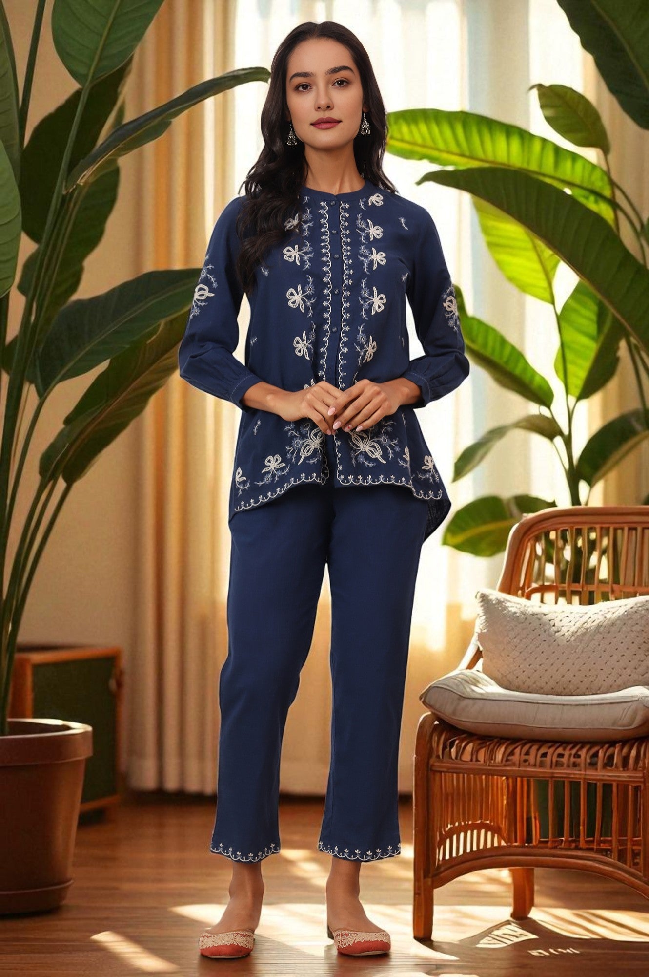 Indigo Blue Chikankari Tunic and Pants Set