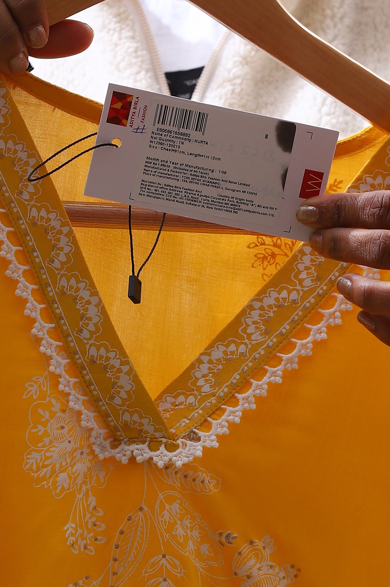 Mango Yellow Floral Printed Shantung A-line Kurta