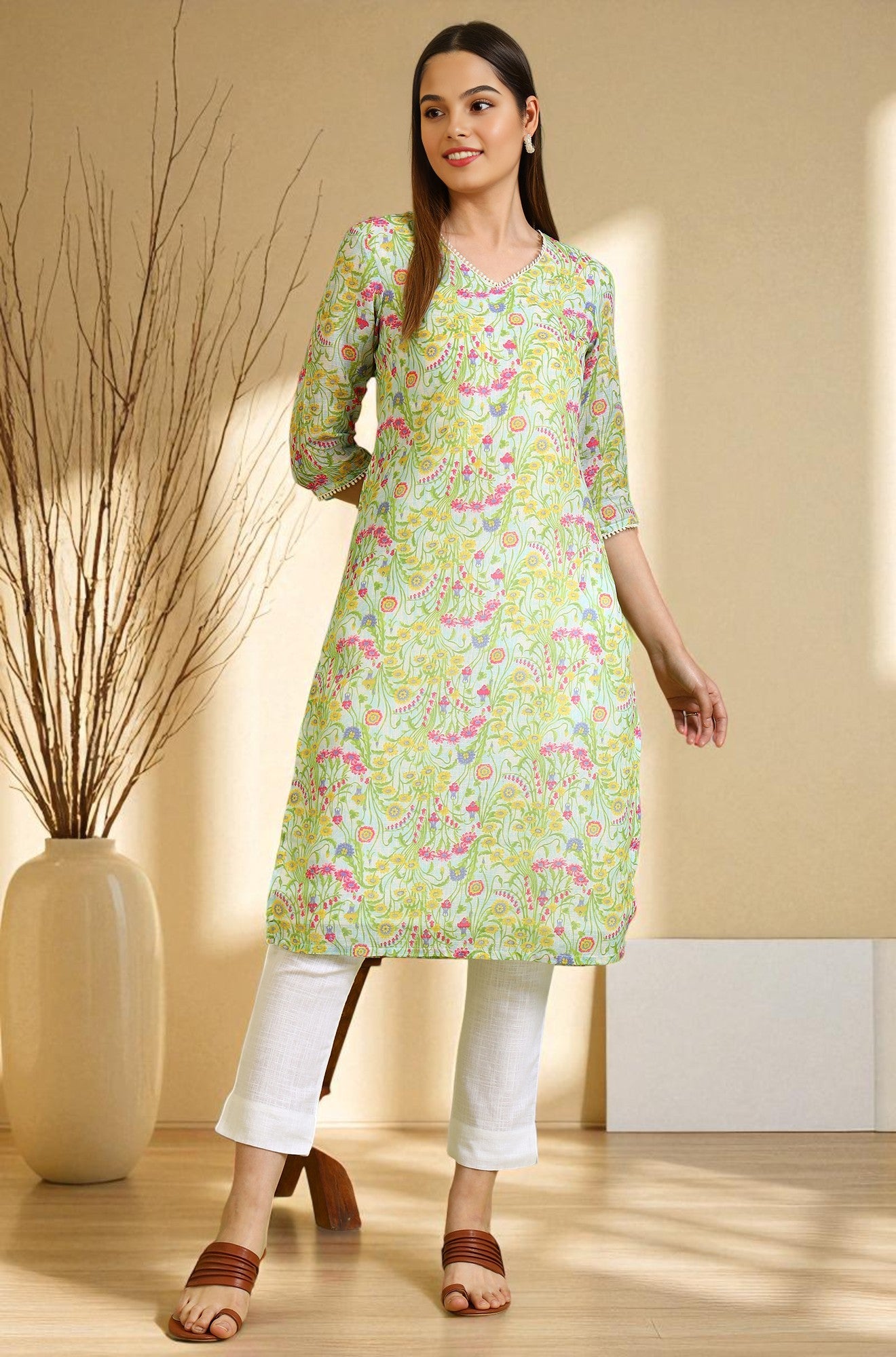 Floral Printed Cotton Kurta