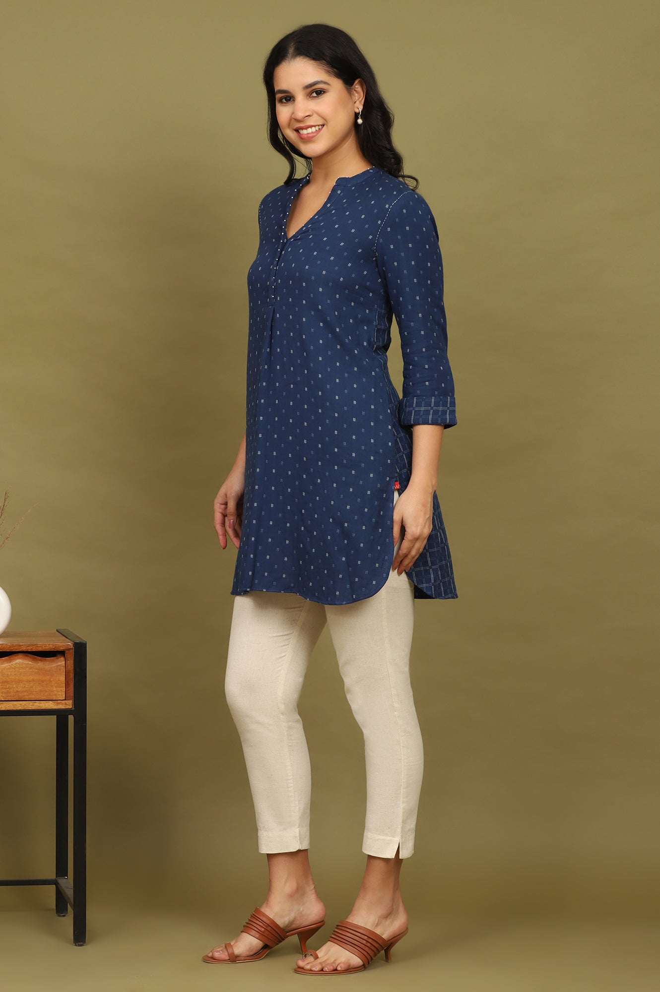 Indigo Blue Yarn Dyed Pure Cotton Top with Beads