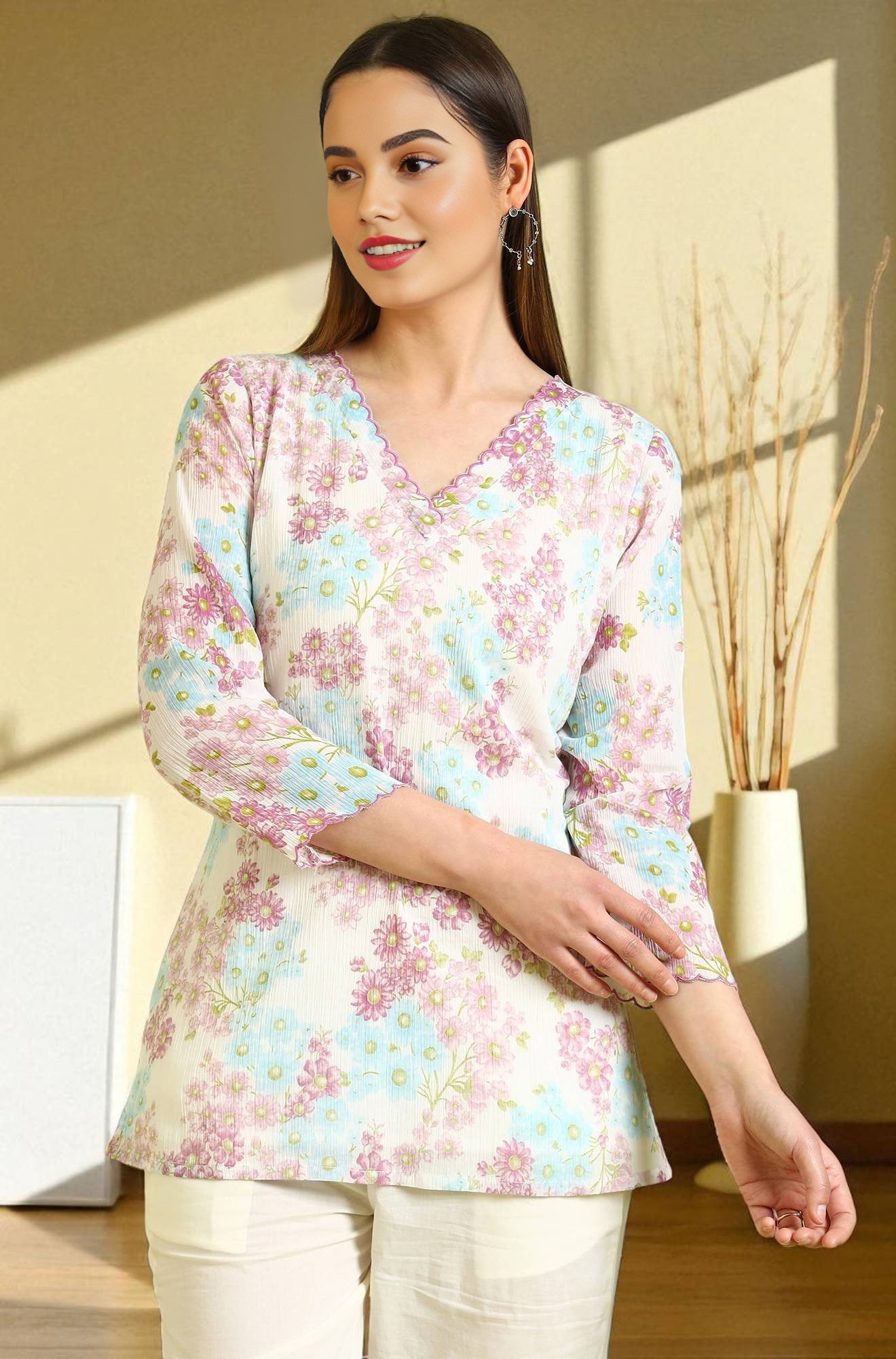 トップス SEA FLORAL EYELET RIBBED HENLEY NECK TEE sftops41795-1.jpg