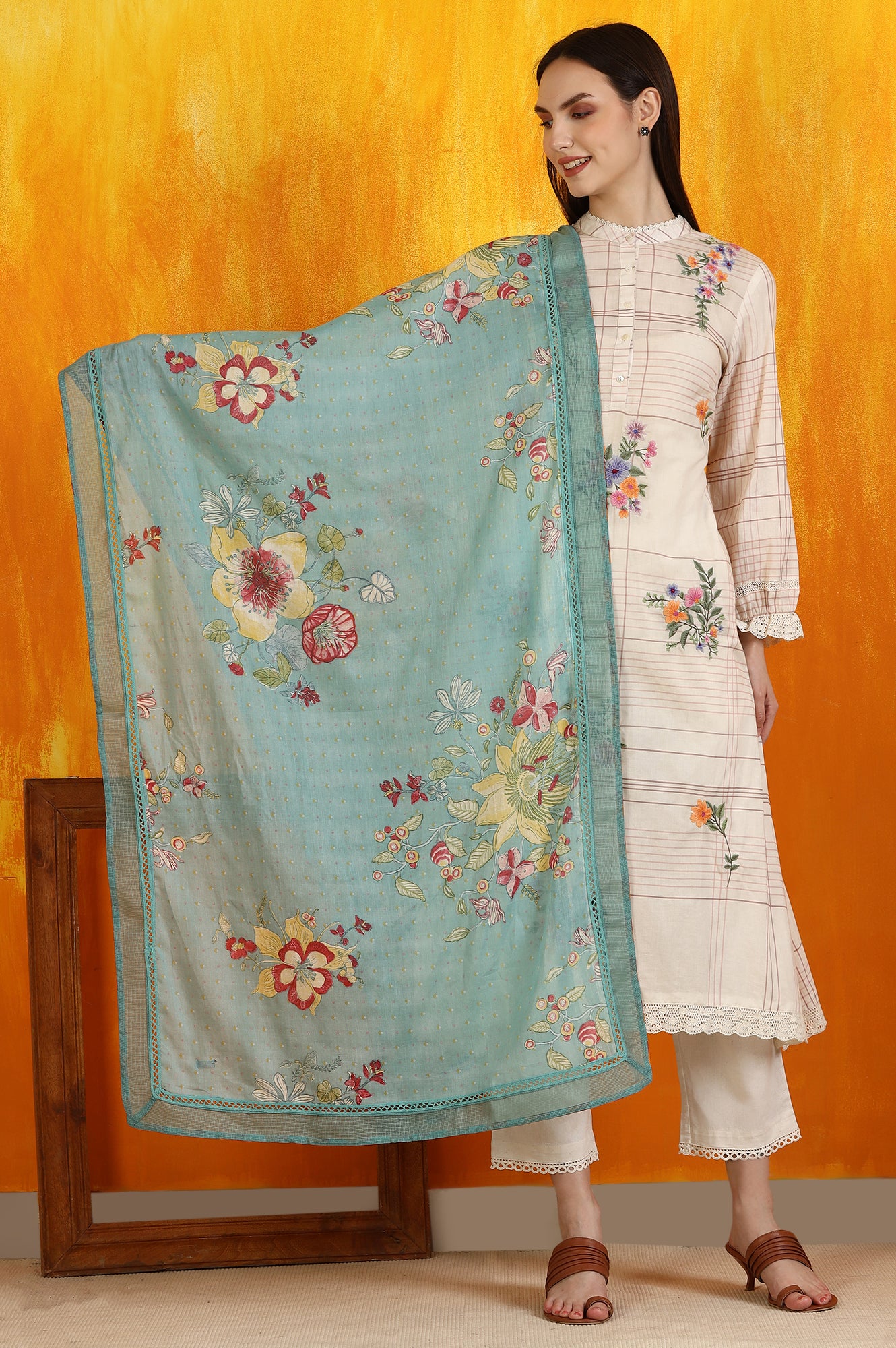 [Available] Navy Printed Floral Lengha & Red Dupatta [0.6M to 10yrs]