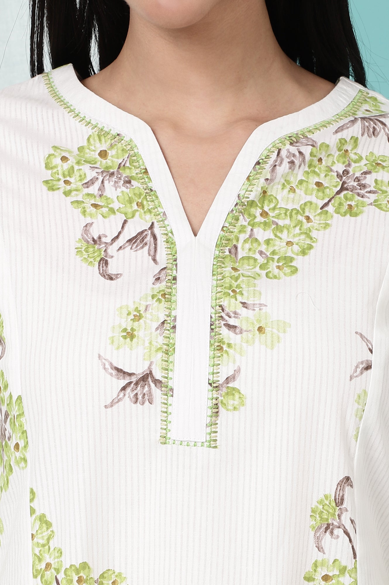 White Floral Printed Pure Cotton Flared Kurta and Pants Co-ord Set