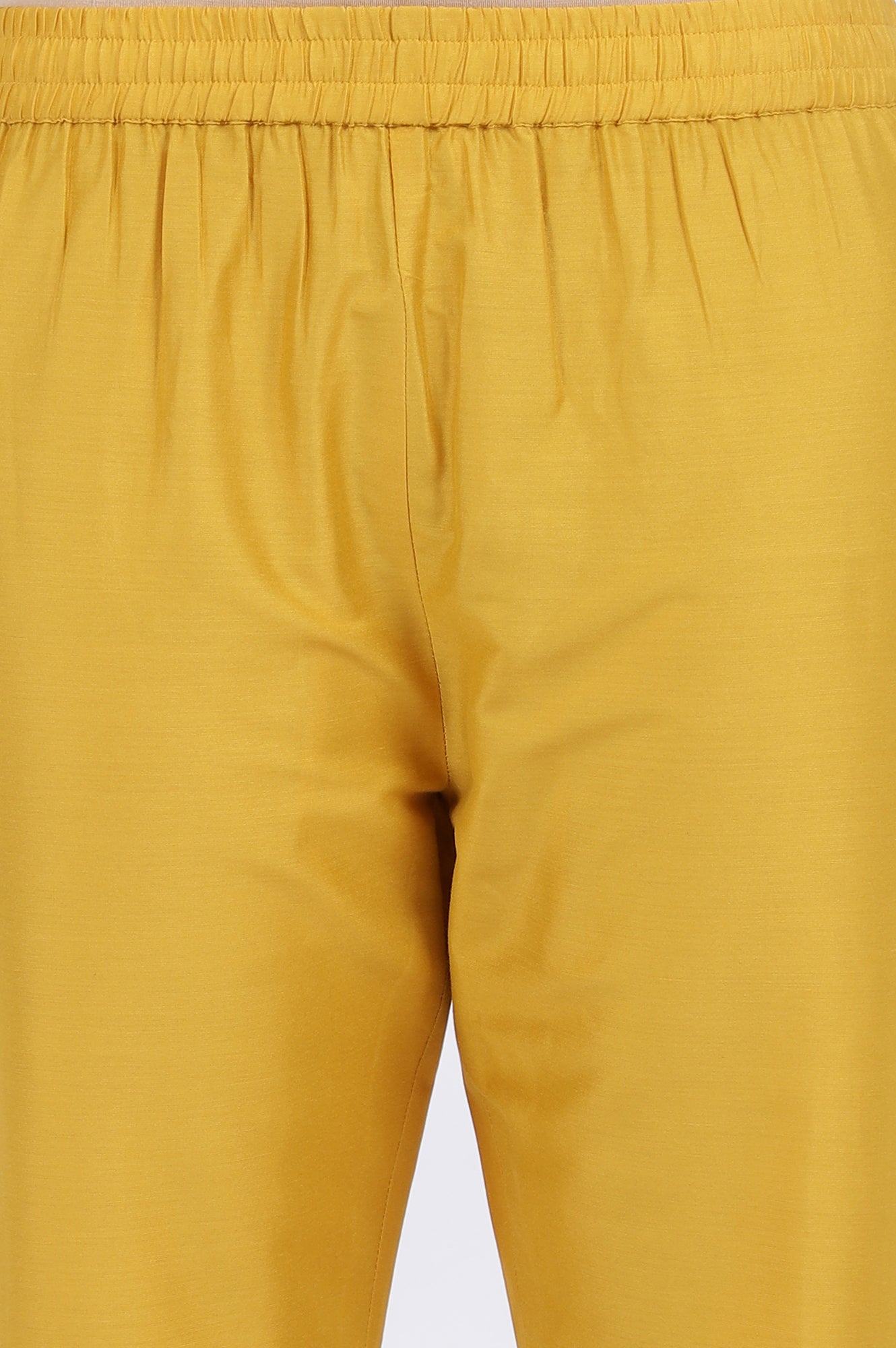 Yellow Floral Printed Chanderi Anarkali Kurta and Pants Set with Dupatta