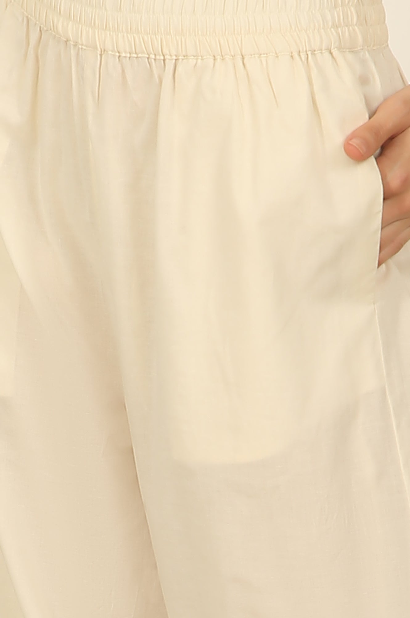 White Embroidered Yoke Cotton Crepe A-line Kurta, Pants and Dupatta Set