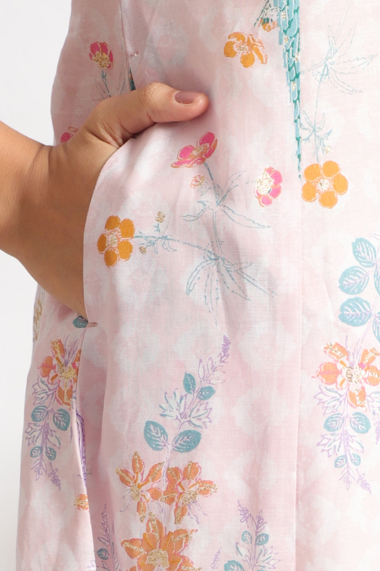 Light Pink Floral Printed A-line Pure Cotton Kurta and Leggings Set