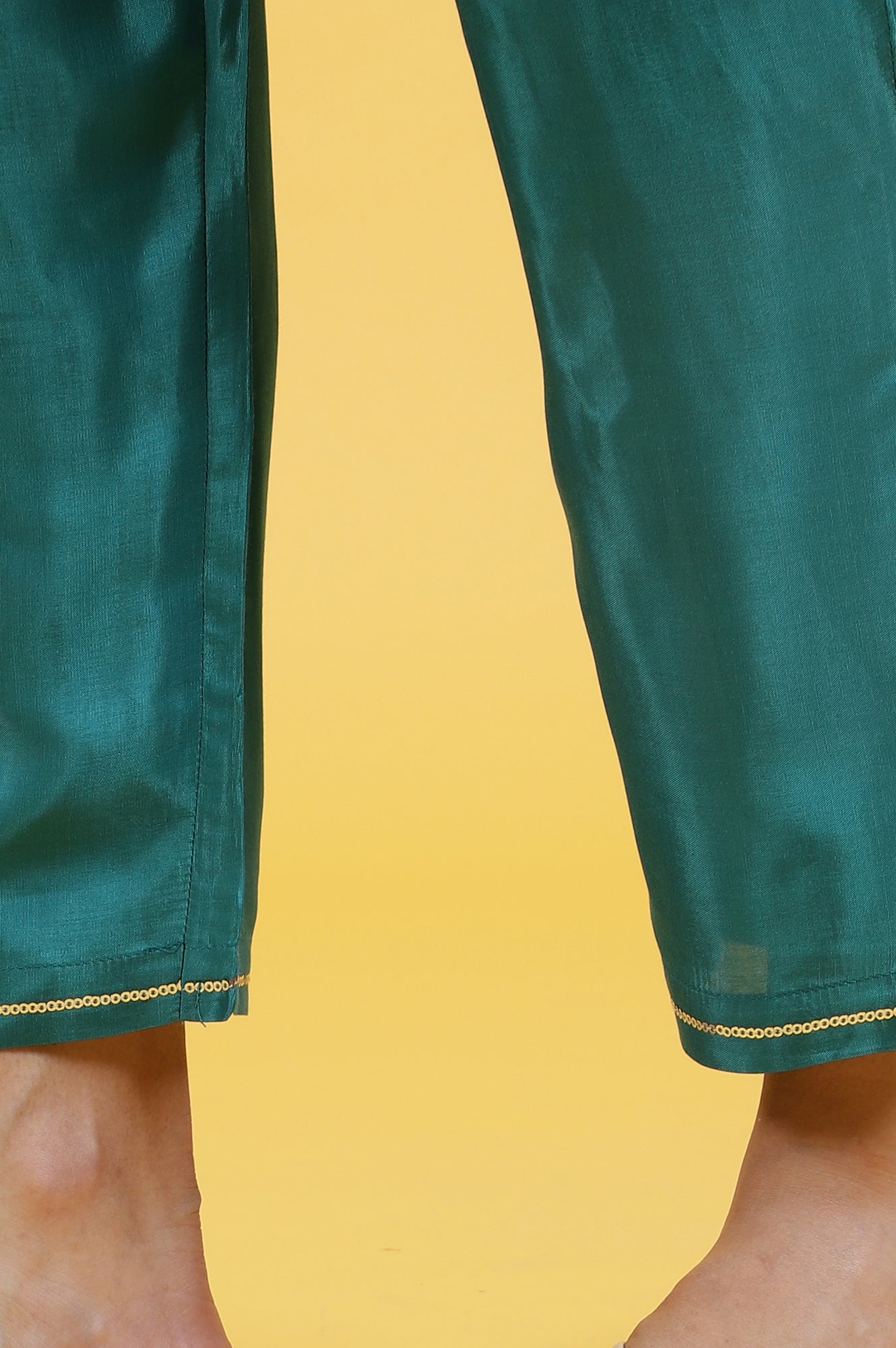 Green Embroidered Rayon Straight Kurta and Straight Pants Set