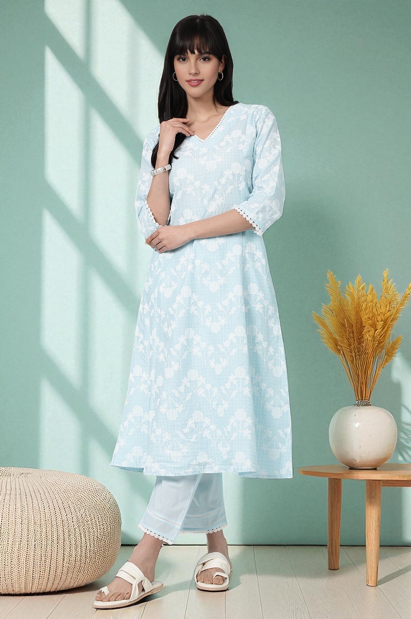 Sky Mist Floral COTTON Kurta