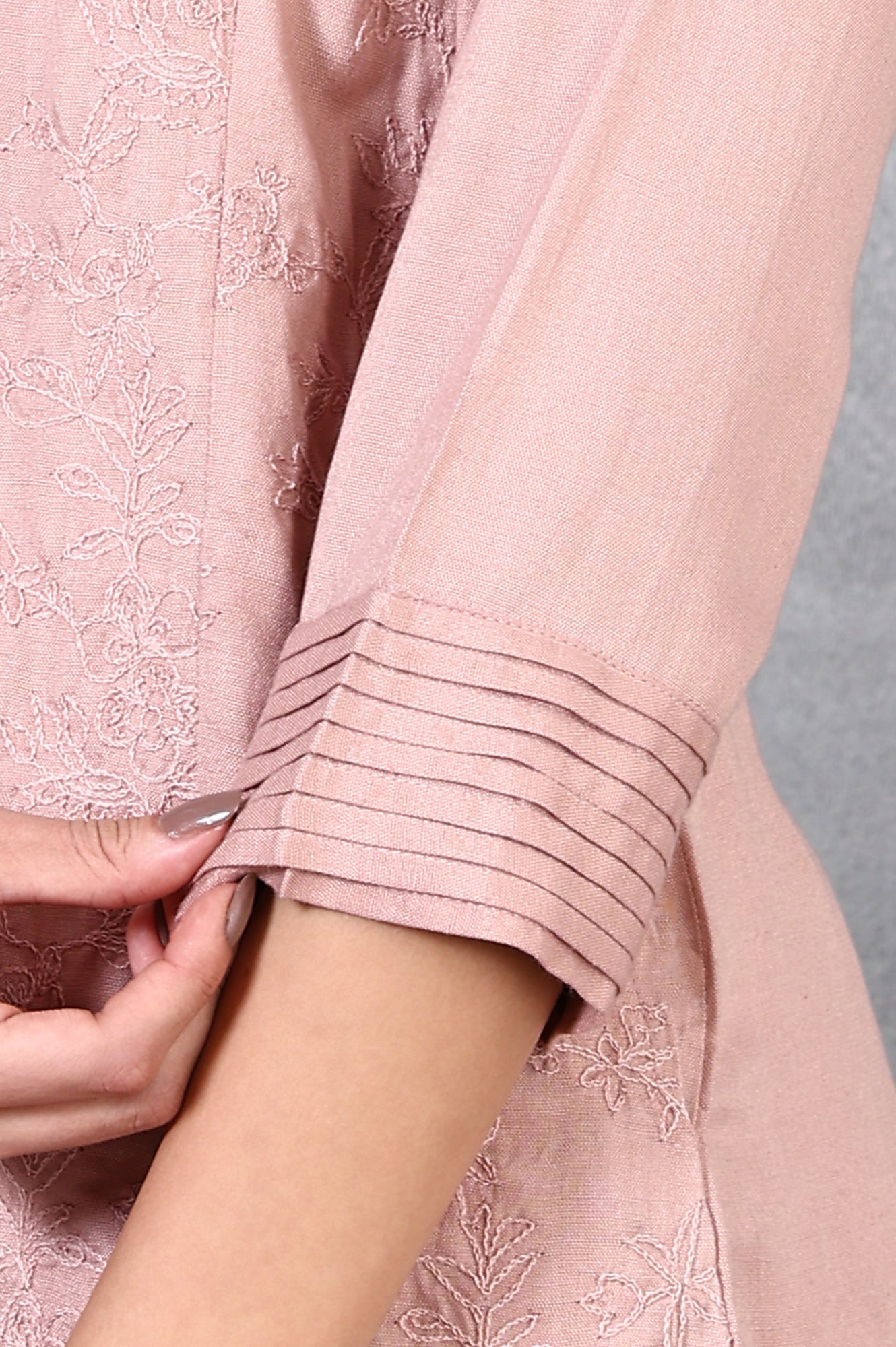 Pink Thread Embroidered Rayon Flax Straight Tunic and Pants Co-ord Set