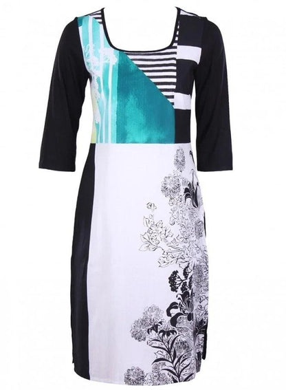 Black Printed 3/4 Sleeve kurta - wforwoman