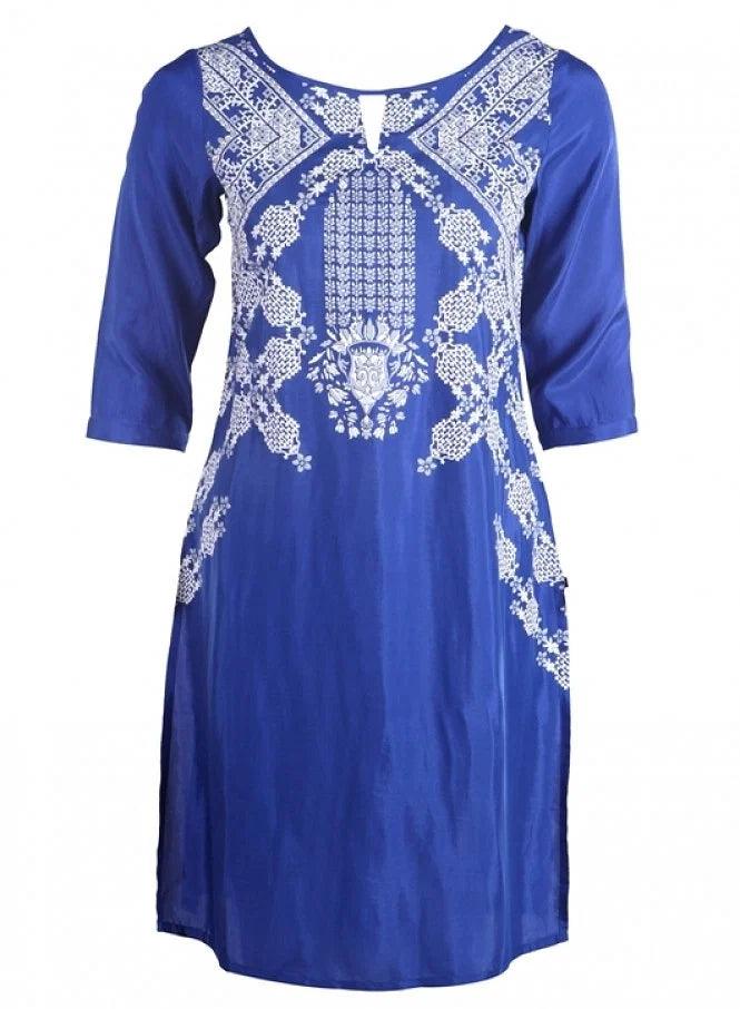 Blue Printed 3/4 Sleeve kurta - wforwoman