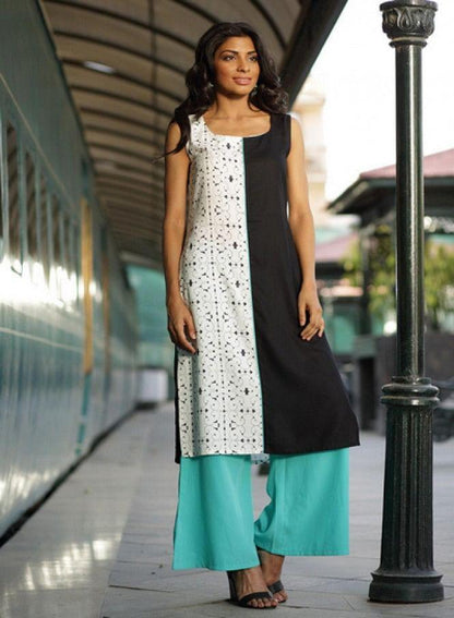 White Printed Sleeveless kurta - wforwoman