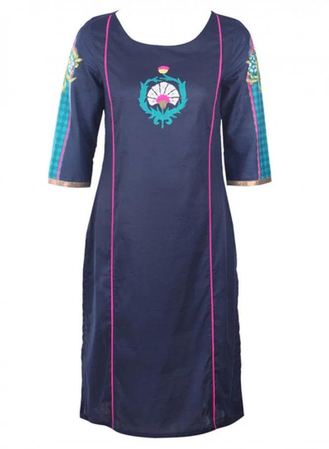 Blue Printed 3/4 kurta - wforwoman