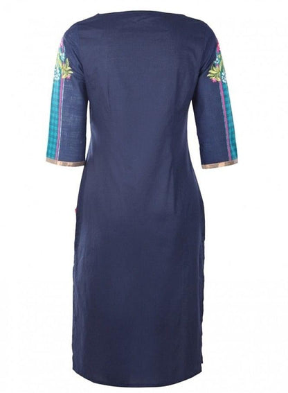 Blue Printed 3/4 kurta - wforwoman