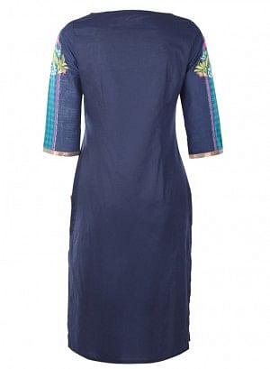 Blue Printed 3/4 kurta - wforwoman