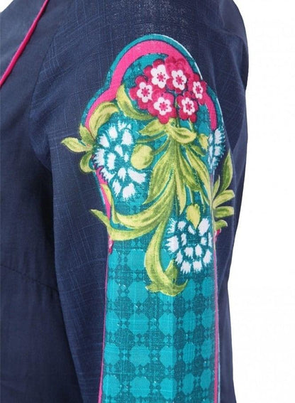 Blue Printed 3/4 kurta - wforwoman