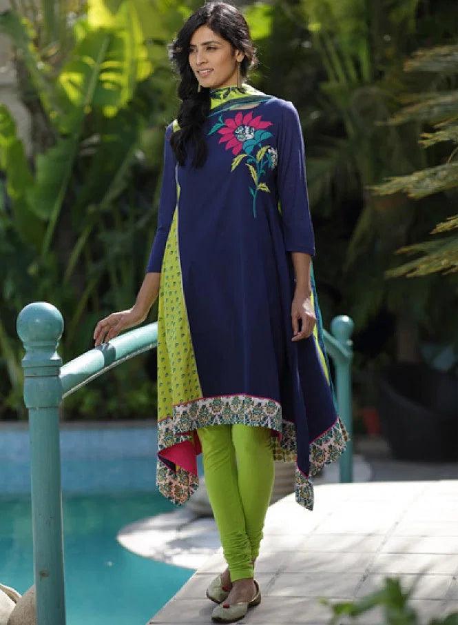 Blue Printed 3/4 Sleeve kurta - wforwoman