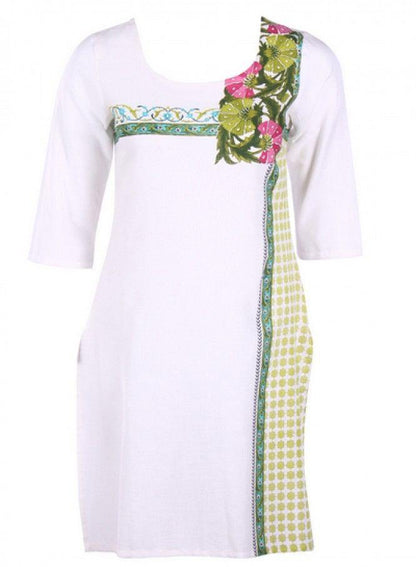 White Printed 3/4 Sleeve kurta - wforwoman