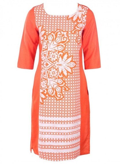 Orange Printed 3/4 Sleeve kurta - wforwoman