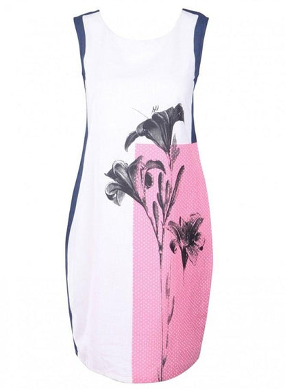 White Printed Sleeveless Dress - wforwoman