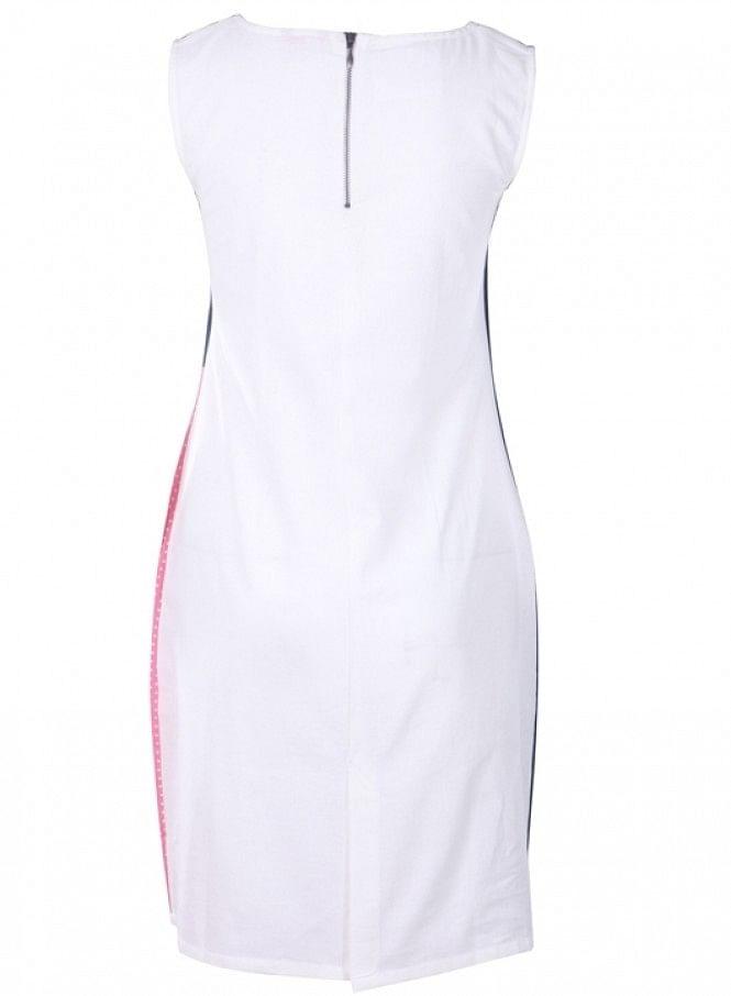 White Printed Sleeveless Dress - wforwoman