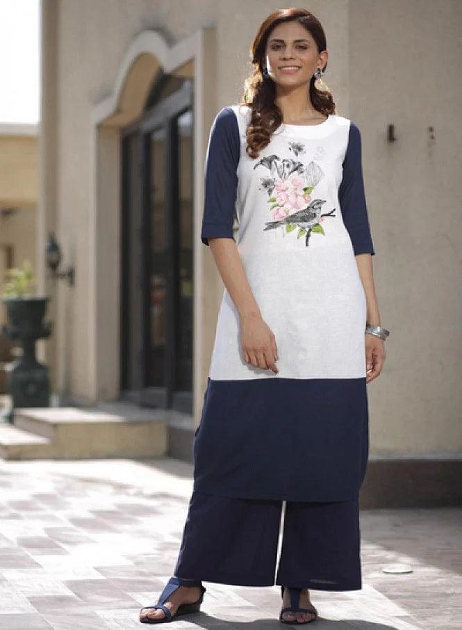 White Printed 3/4 Sleeve kurta - wforwoman