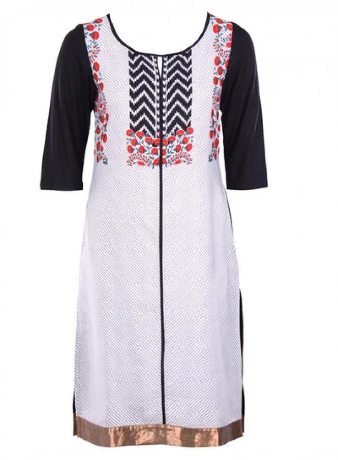 White Printed 3/4 Sleeve kurta - wforwoman