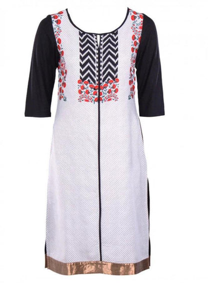 White Printed 3/4 Sleeve kurta - wforwoman