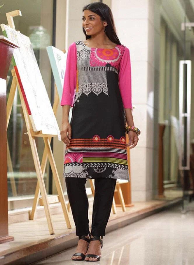 Black Printed 3/4 Sleeve kurta - wforwoman