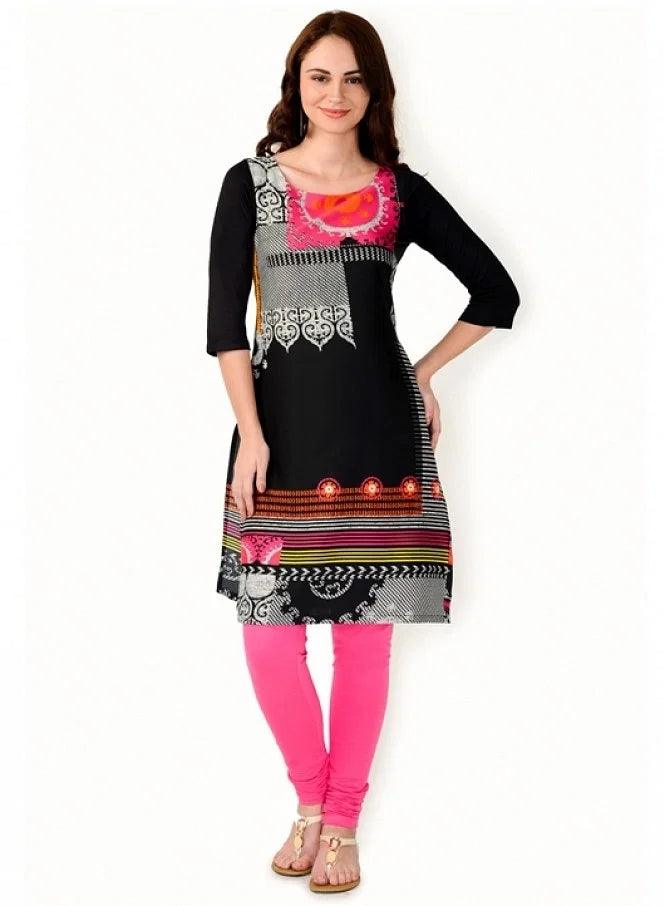 Black Printed 3/4 Sleeve kurta - wforwoman