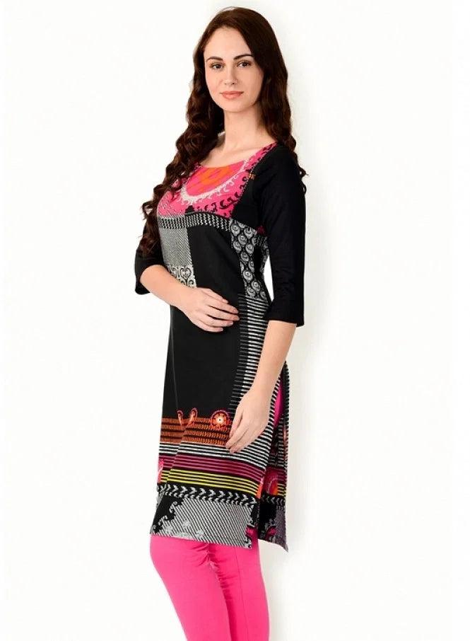 Black Printed 3/4 Sleeve kurta - wforwoman