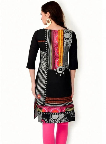 Black Printed 3/4 Sleeve kurta - wforwoman