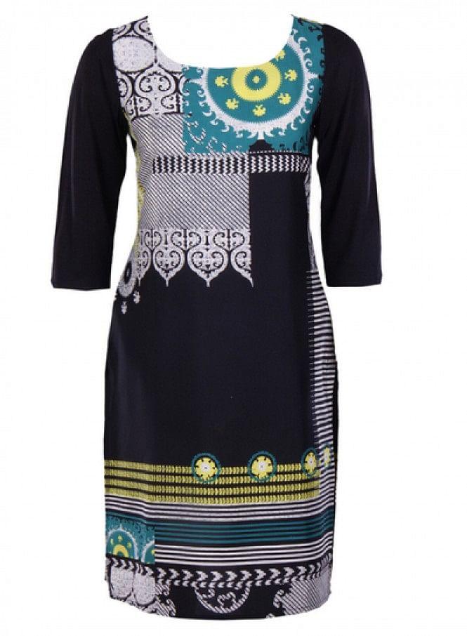 Black Printed 3/4 Sleeve kurta - wforwoman