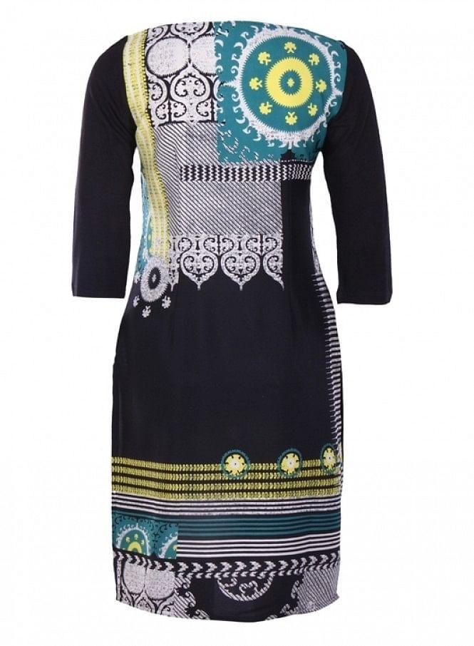 Black Printed 3/4 Sleeve kurta - wforwoman