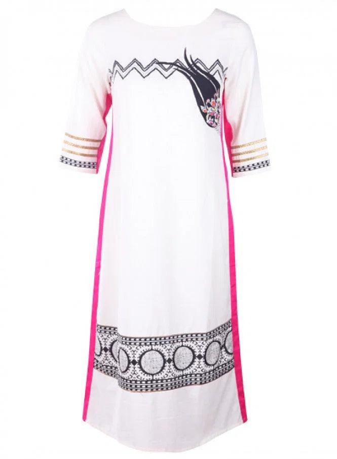 White Printed 3/4 Sleeve kurta - wforwoman