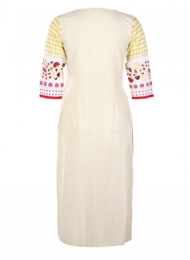 White Printed 3/4 Sleeve kurta - wforwoman