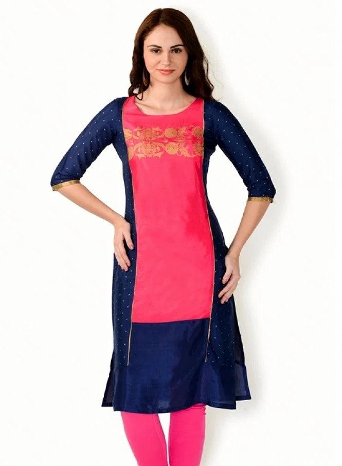 Blue Printed 3/4 Sleeve kurta - wforwoman