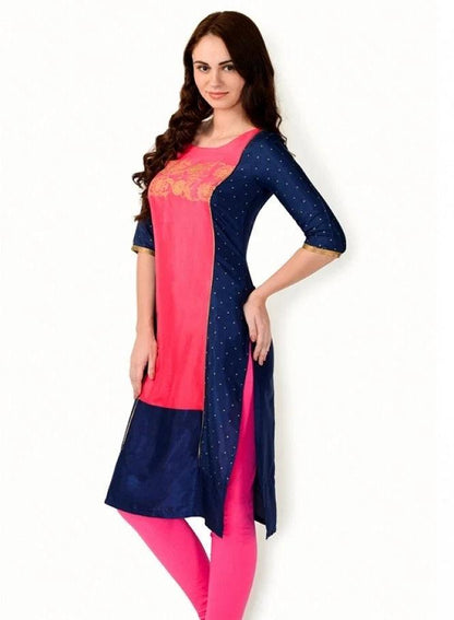 Blue Printed 3/4 Sleeve kurta - wforwoman