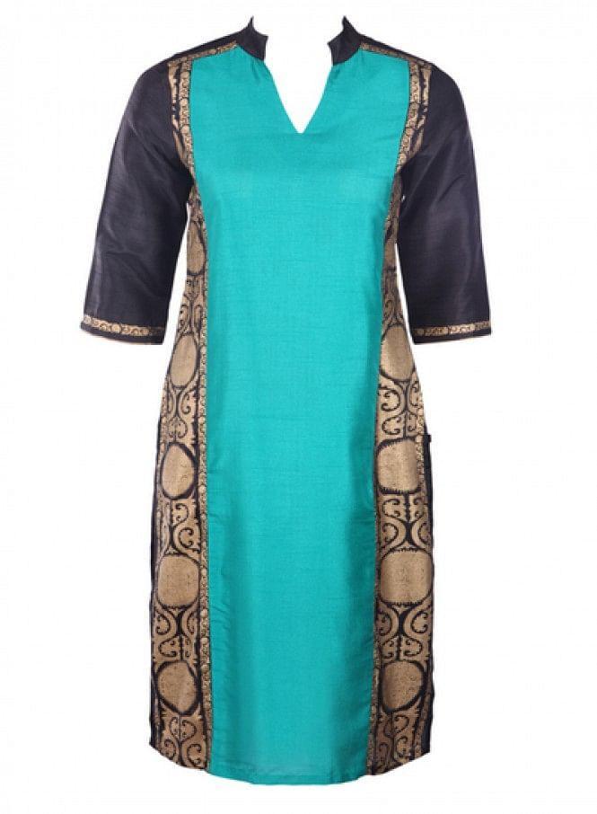 Blue Printed 3/4 Sleeve kurta - wforwoman