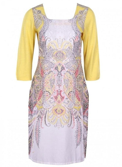 Yellow Printed 3/4 Sleeve kurta - wforwoman