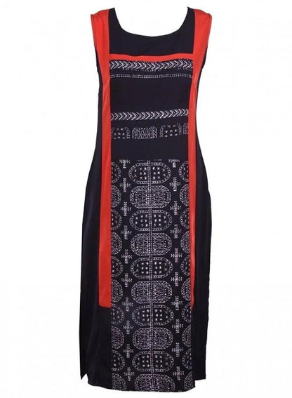 Black Printed Sleeveless kurta - wforwoman