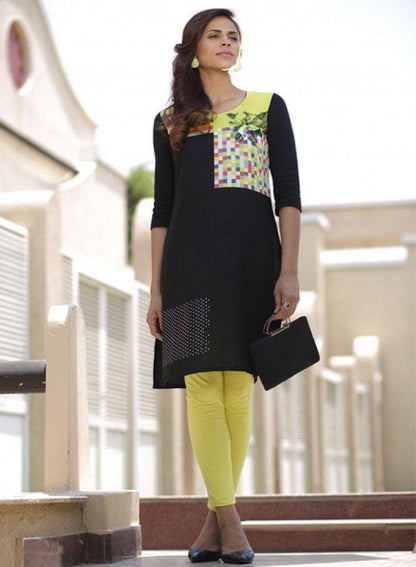 Black Printed 3/4 Sleeve kurta - wforwoman