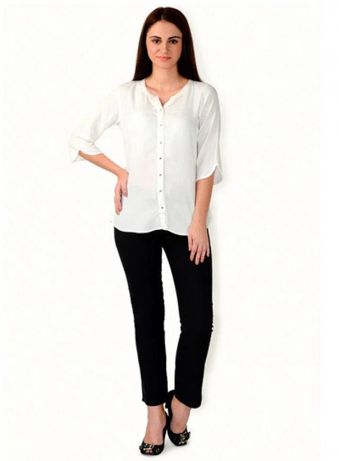 White 3/4 Sleeve Top - wforwoman