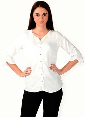 White 3/4 Sleeve Top - wforwoman