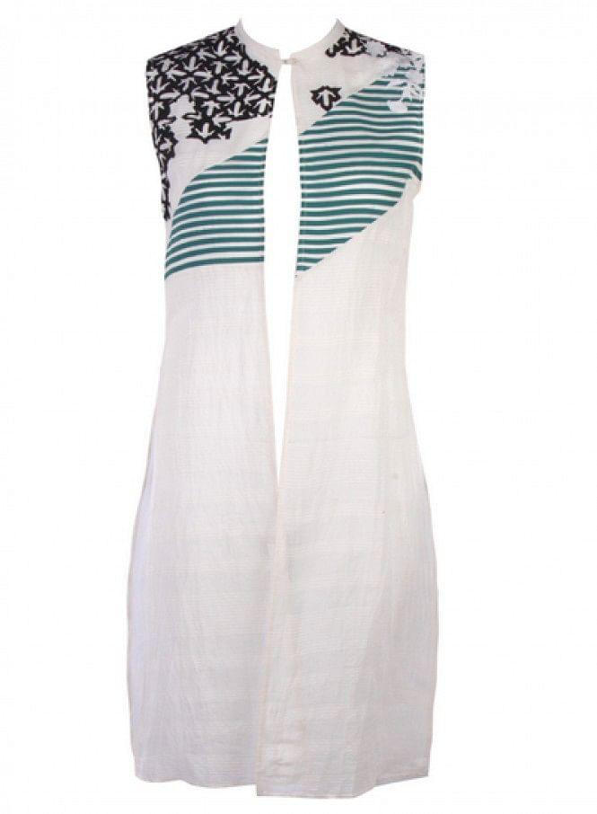 White Printed Sleeveless Gillet - wforwoman