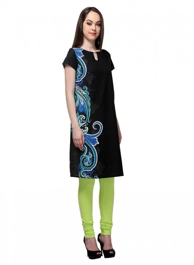 Black Printed Round Neck kurta - wforwoman