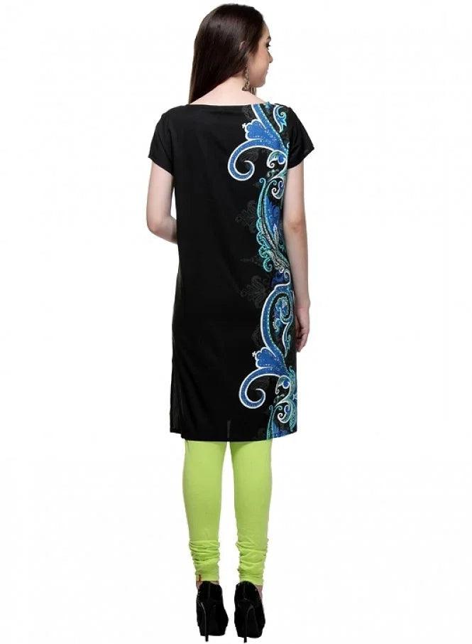 Black Printed Round Neck kurta - wforwoman