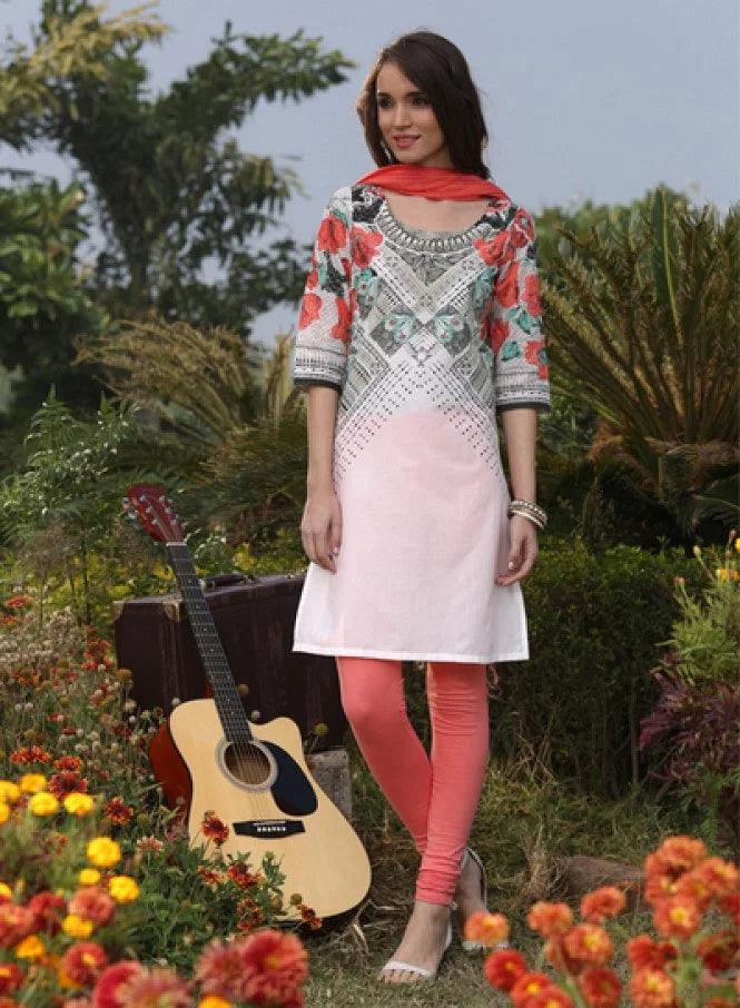 White Printed 3/4 Sleeve kurta - wforwoman