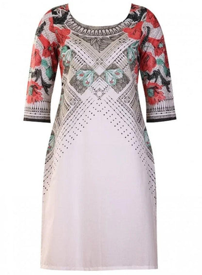 White Printed 3/4 Sleeve kurta - wforwoman